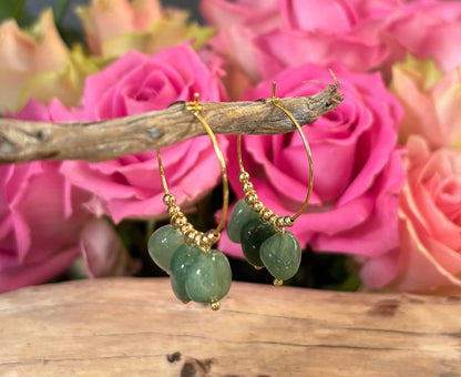 18ct Gold Plated Green Aventurine Cluster Hoop Earrings
