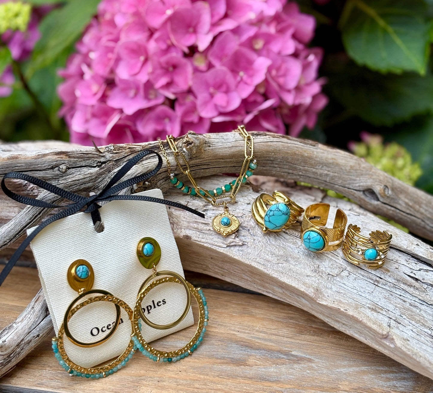 18ct Gold Plated Turquoise Cubic Zirconia Multi Band Ring 