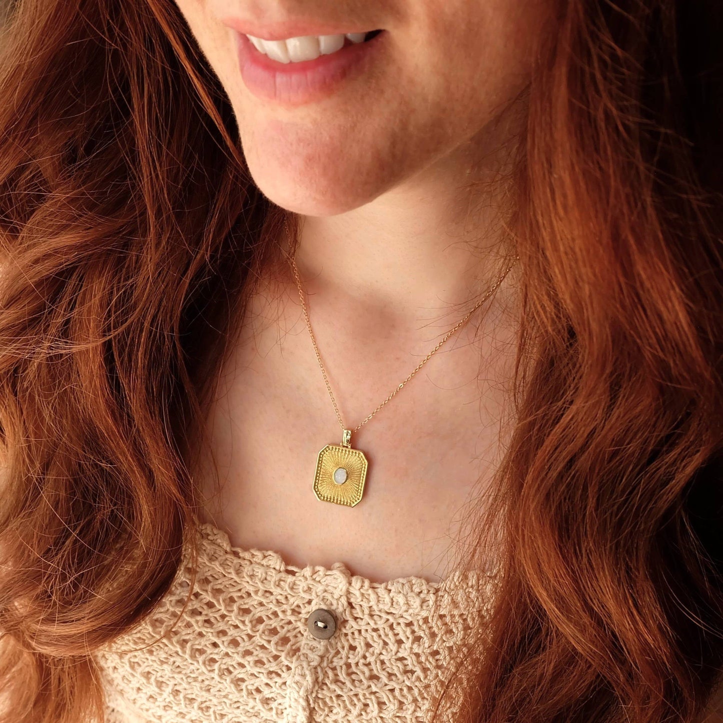 Opal Sunburst Charm Necklace: 16 - 18 inches