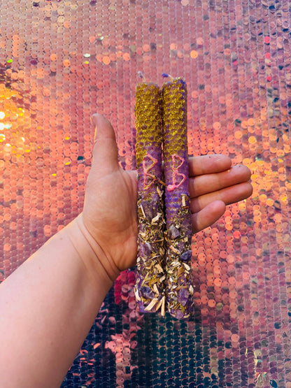 Luxury Lilac Beeswax Rune Candles with Lavender & Amethyst
