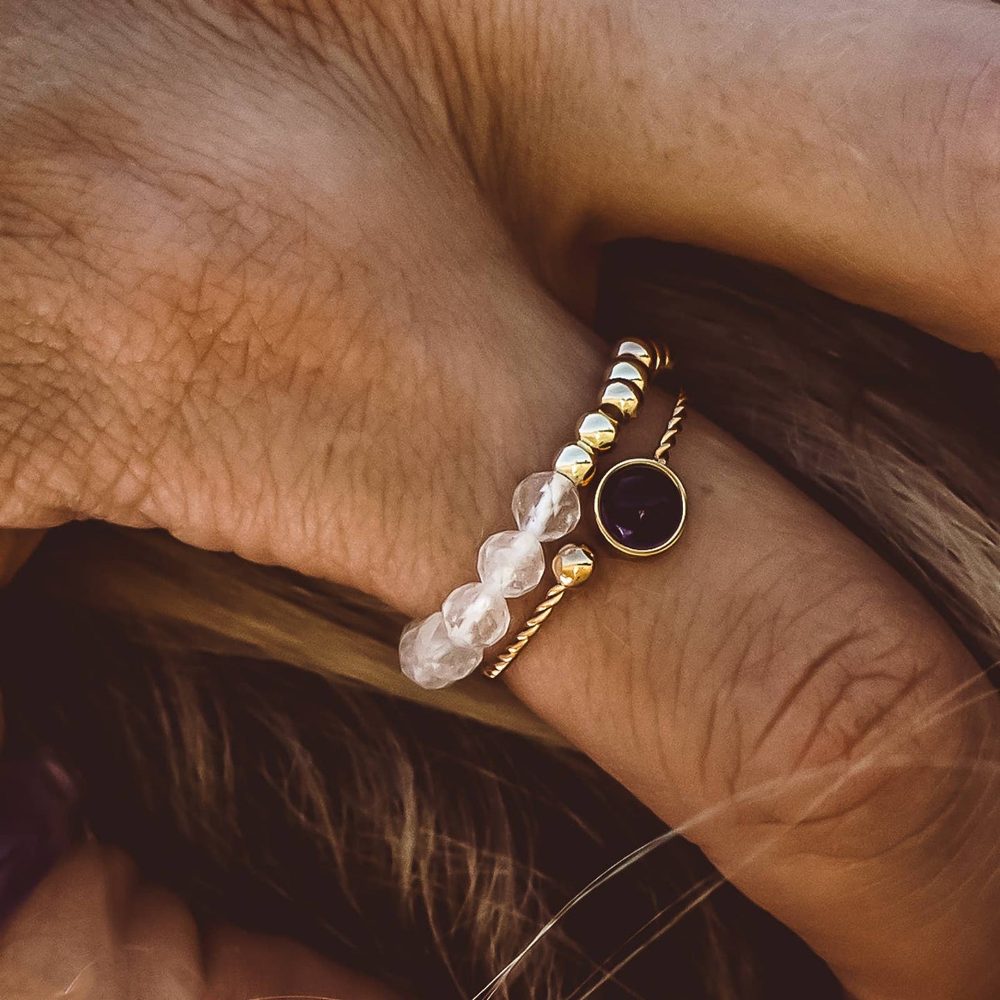 Amethyst 18K Gold-Plated Adjustable Ring