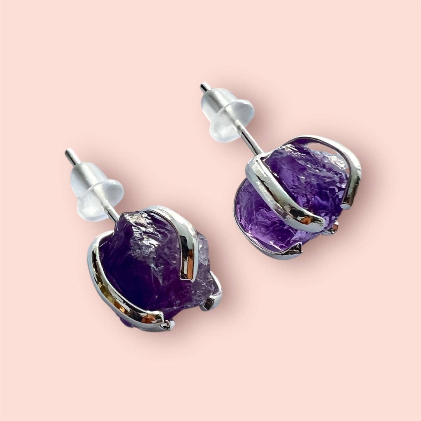 Amethyst Crystal Stud Earrings – Silver Plated