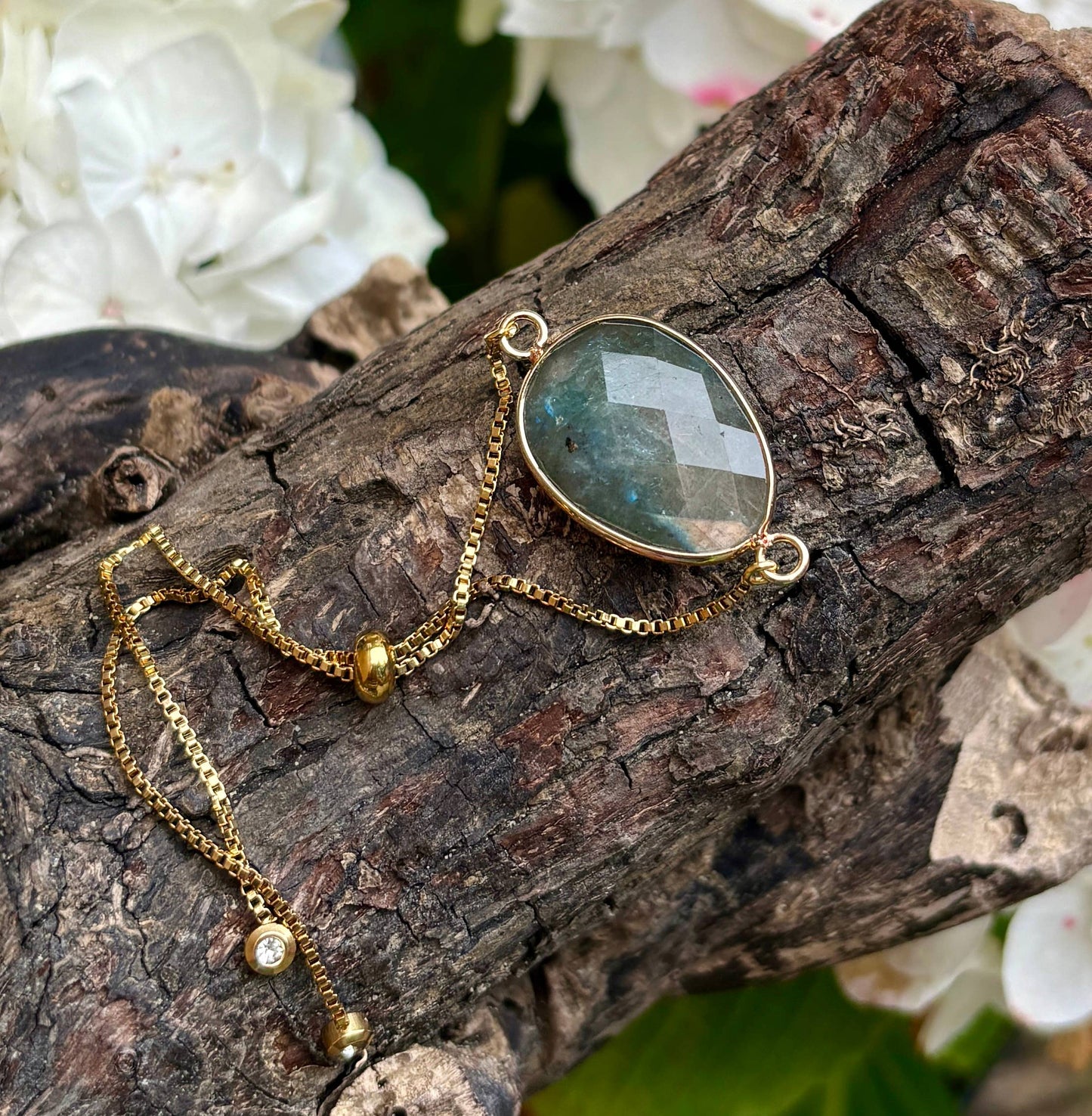 14ct Gold Plated Labradorite Adjustable Bracelet 