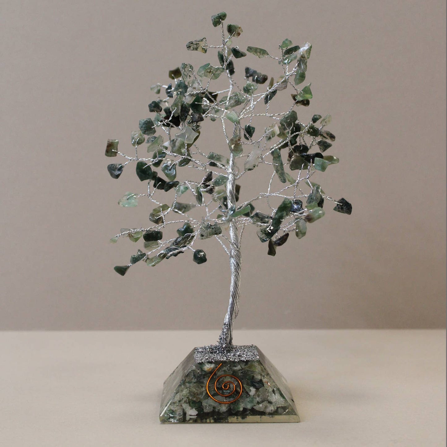 Moss Agate Gemstone Tree with Orgonite Base