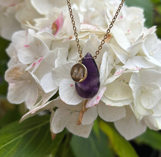 Personalised 18ct Gold Plated Amethyst Drop Necklace