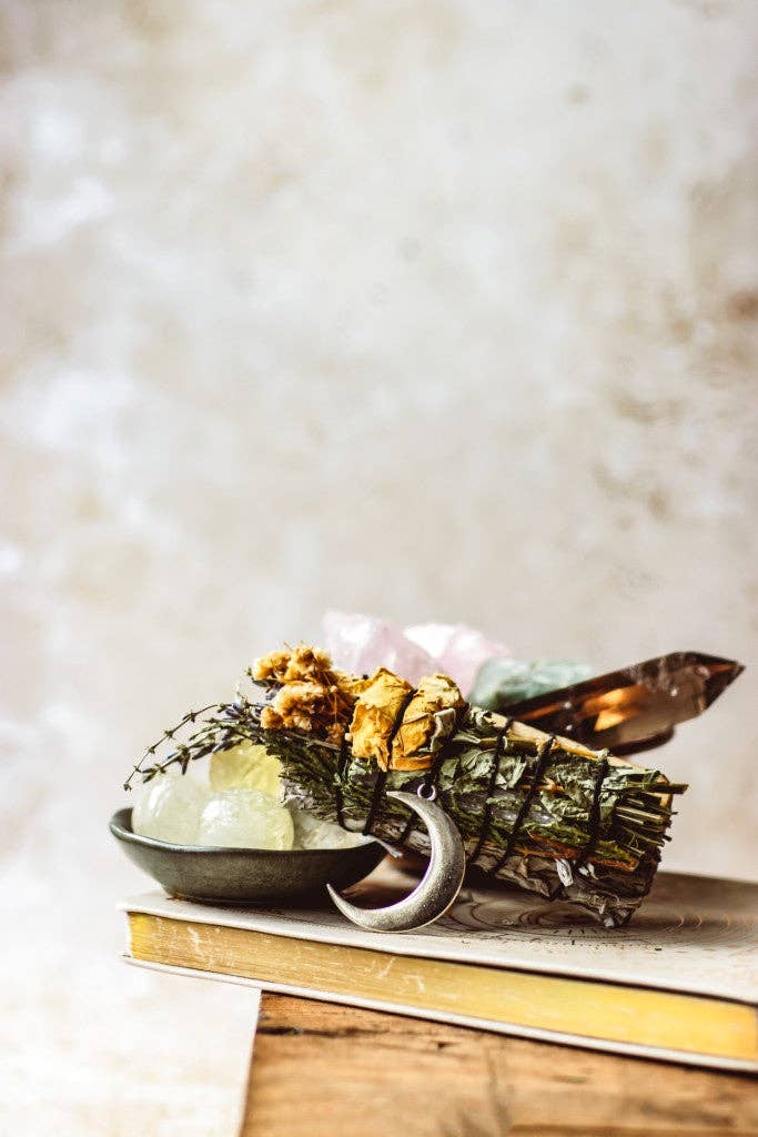 White Sage, Palo Santo, Selenite, Rose & Moon Charm