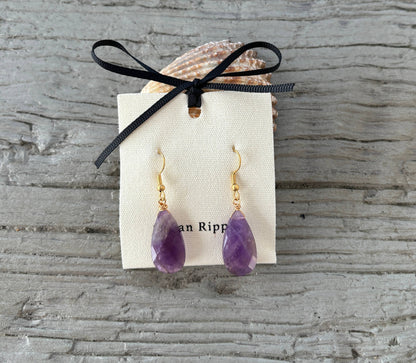 18ct Gold Plated Amethyst Drop Earrings
