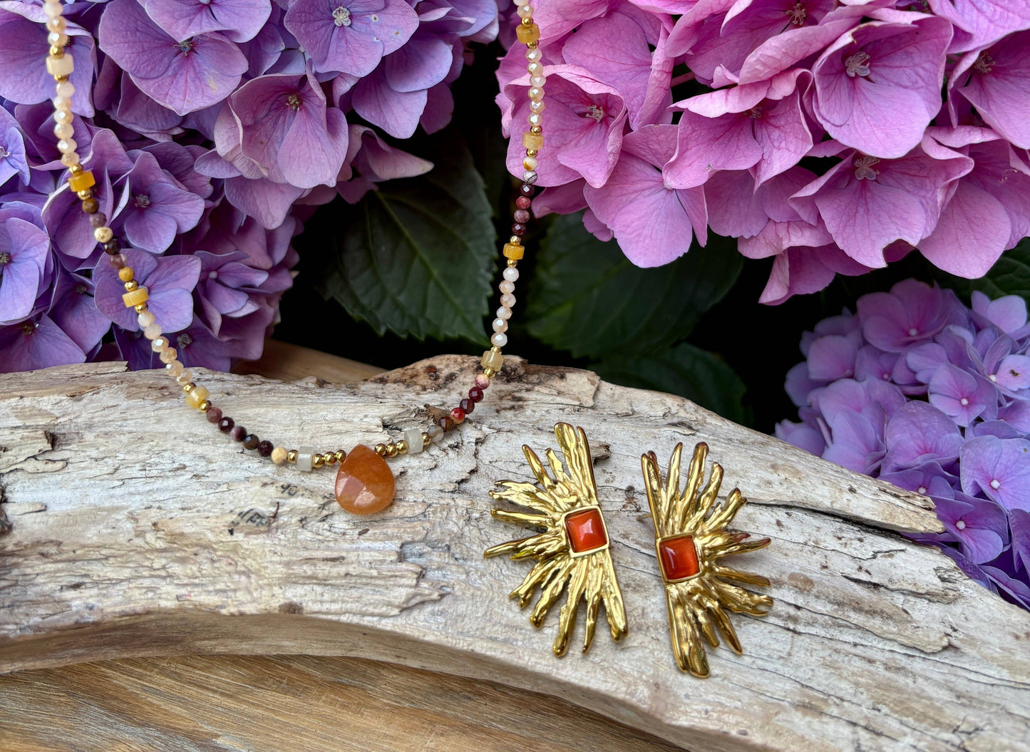 18ct Gold Plated Agate Fan Earrings: Green