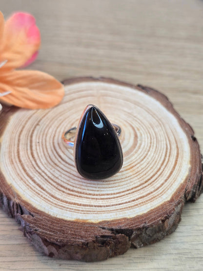 Silver Sheen Obsidian Sterling Silver Ring - 5.9g - UK N