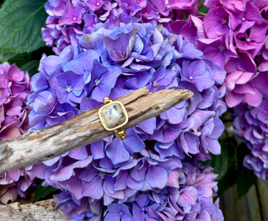 18ct Gold Plated Square Dalmatian Jasper Ring
