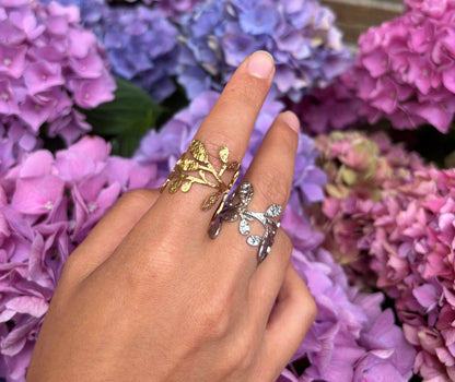 18ct Gold Plated Wrapped Around Leaf Ring - Gold