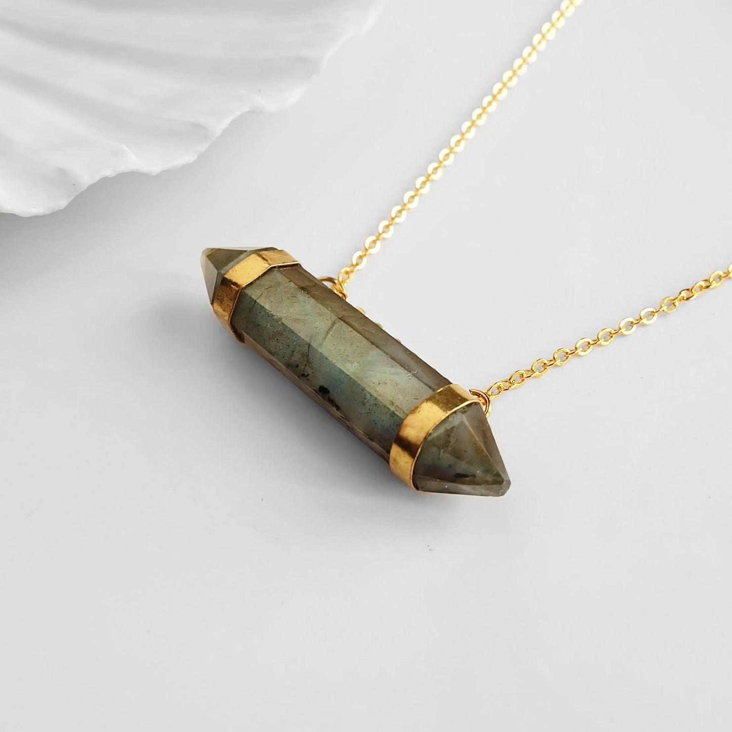 Labradorite T-Bar Gemstone Necklace: 16 - 18 inches