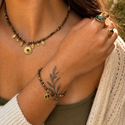 18ct Gold Plated Tiger's Eye Beaded Bracelet
