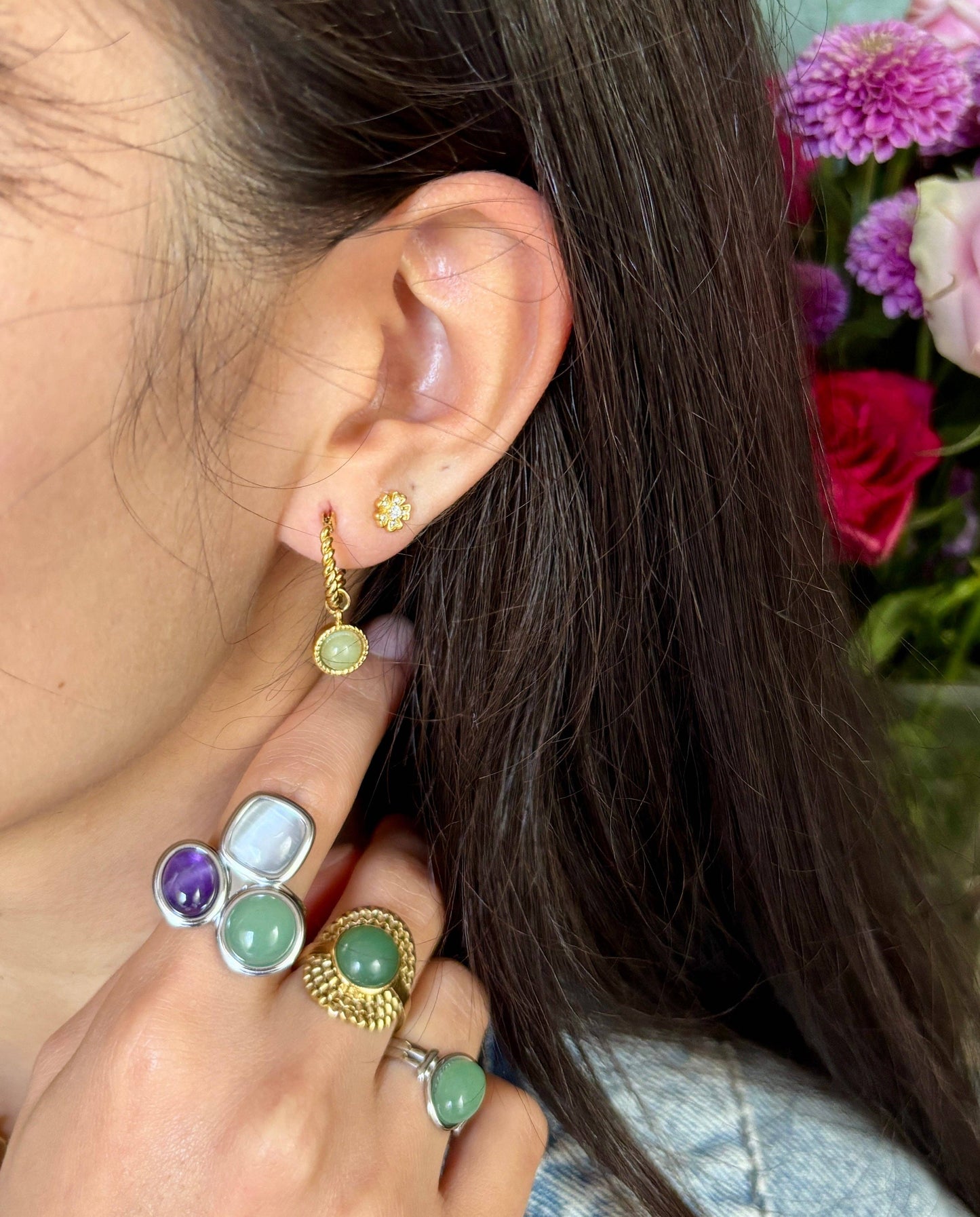 Silver Aventurine Single Band Ring