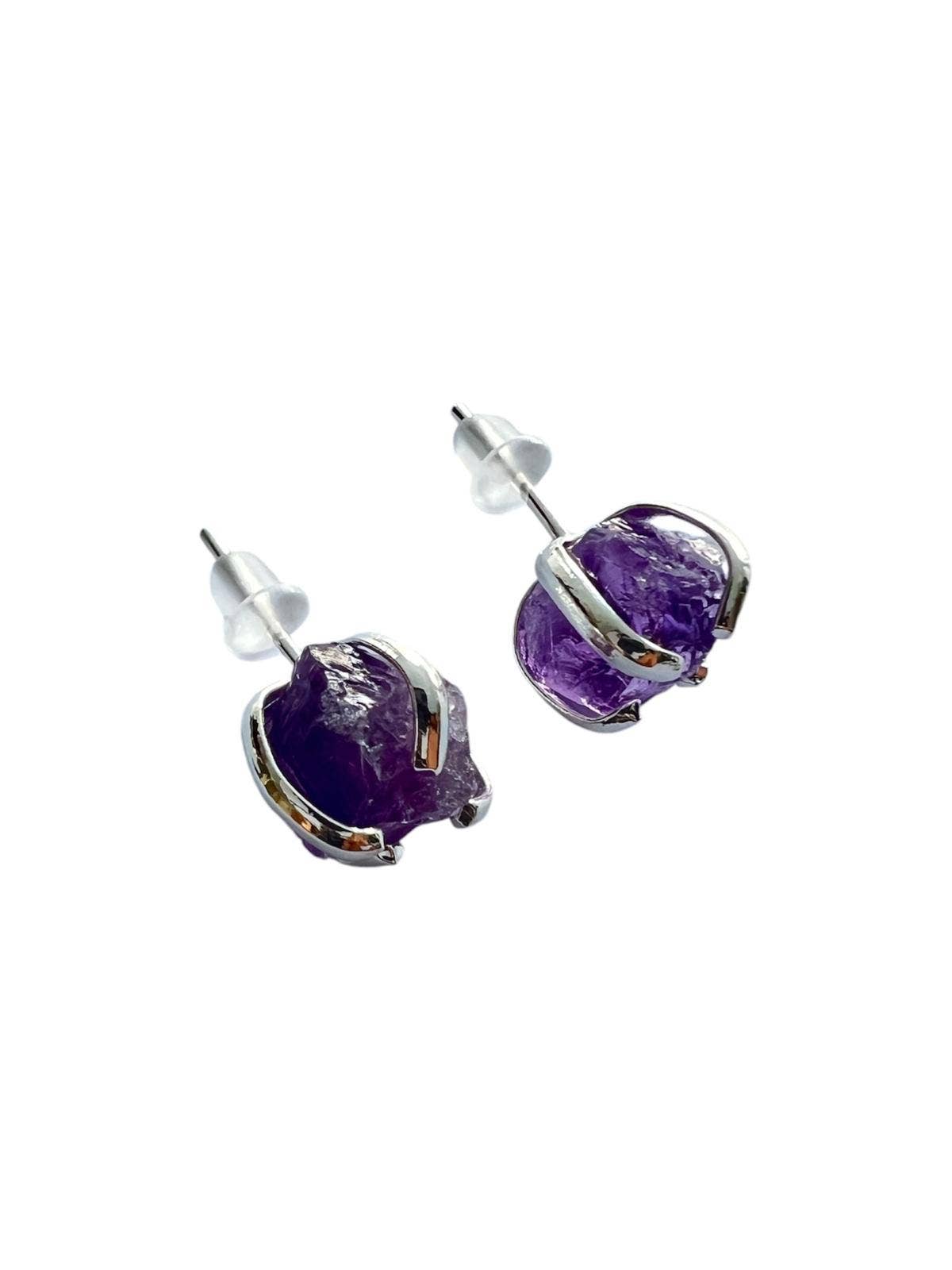 Amethyst Crystal Stud Earrings – Silver Plated