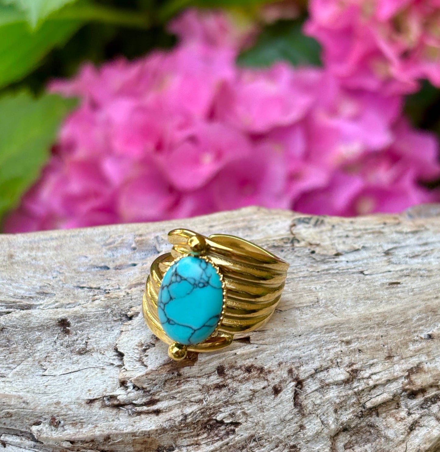 18ct Gold Plated Oval Turquoise Stone Ring  