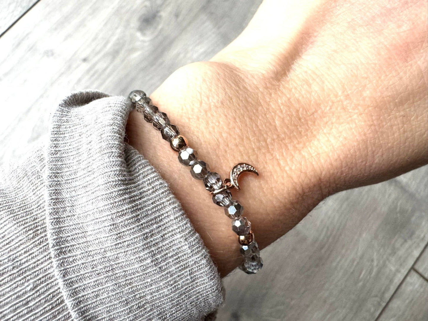 Grey Austrian Glass Moon Bracelet: Medium