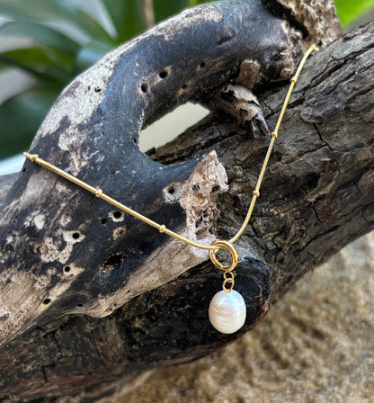 18ct Gold Plated Single Pearl Necklace