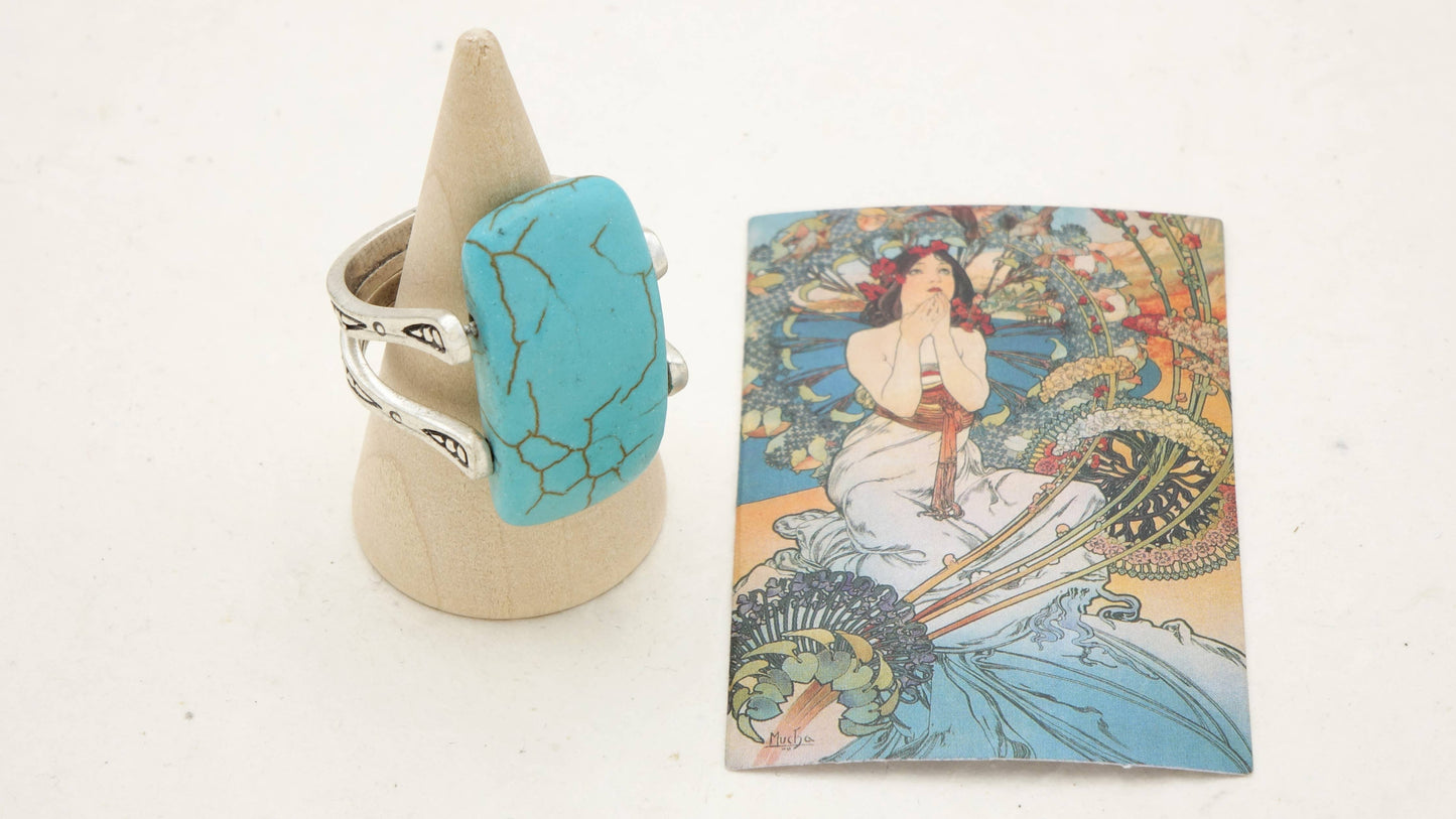 Turquoise Statement Ring – (Assorted Gold & Silver Bands): Silver