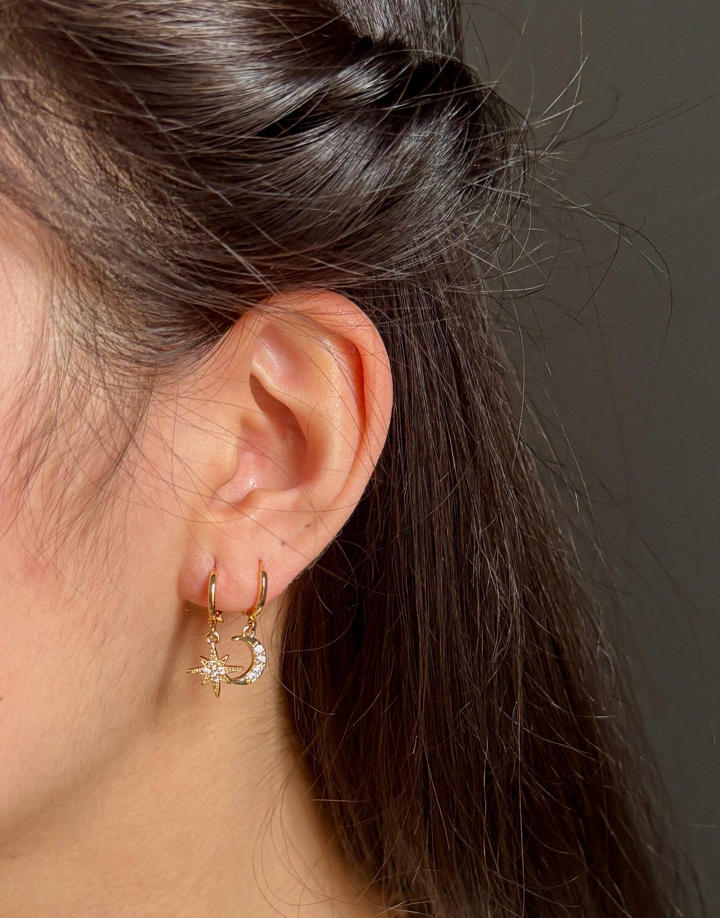 14ct Gold Plated Star and Moon Huggie Earrings