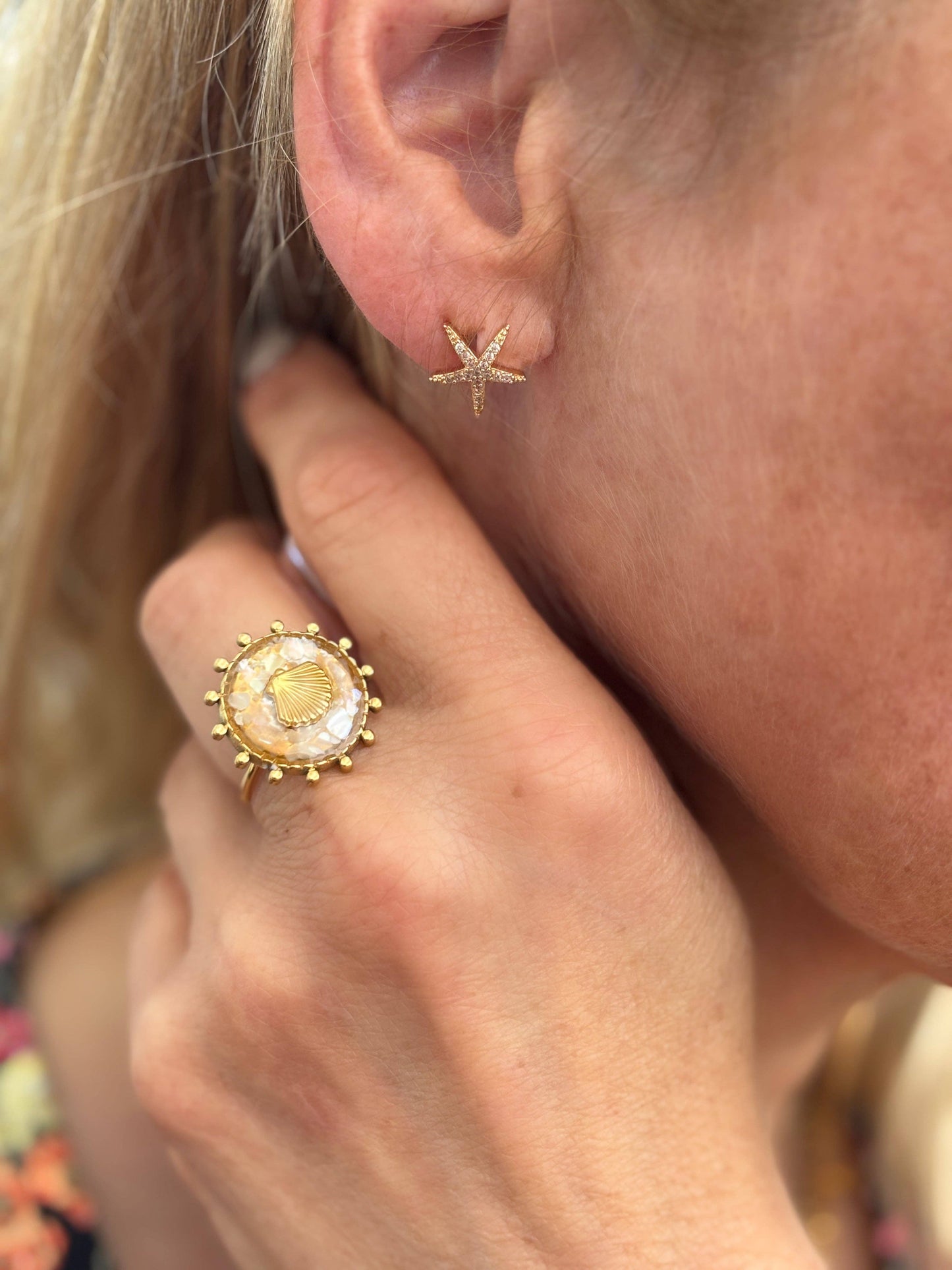 18ct Gold Plated Mother of Pearl Shell Ring  