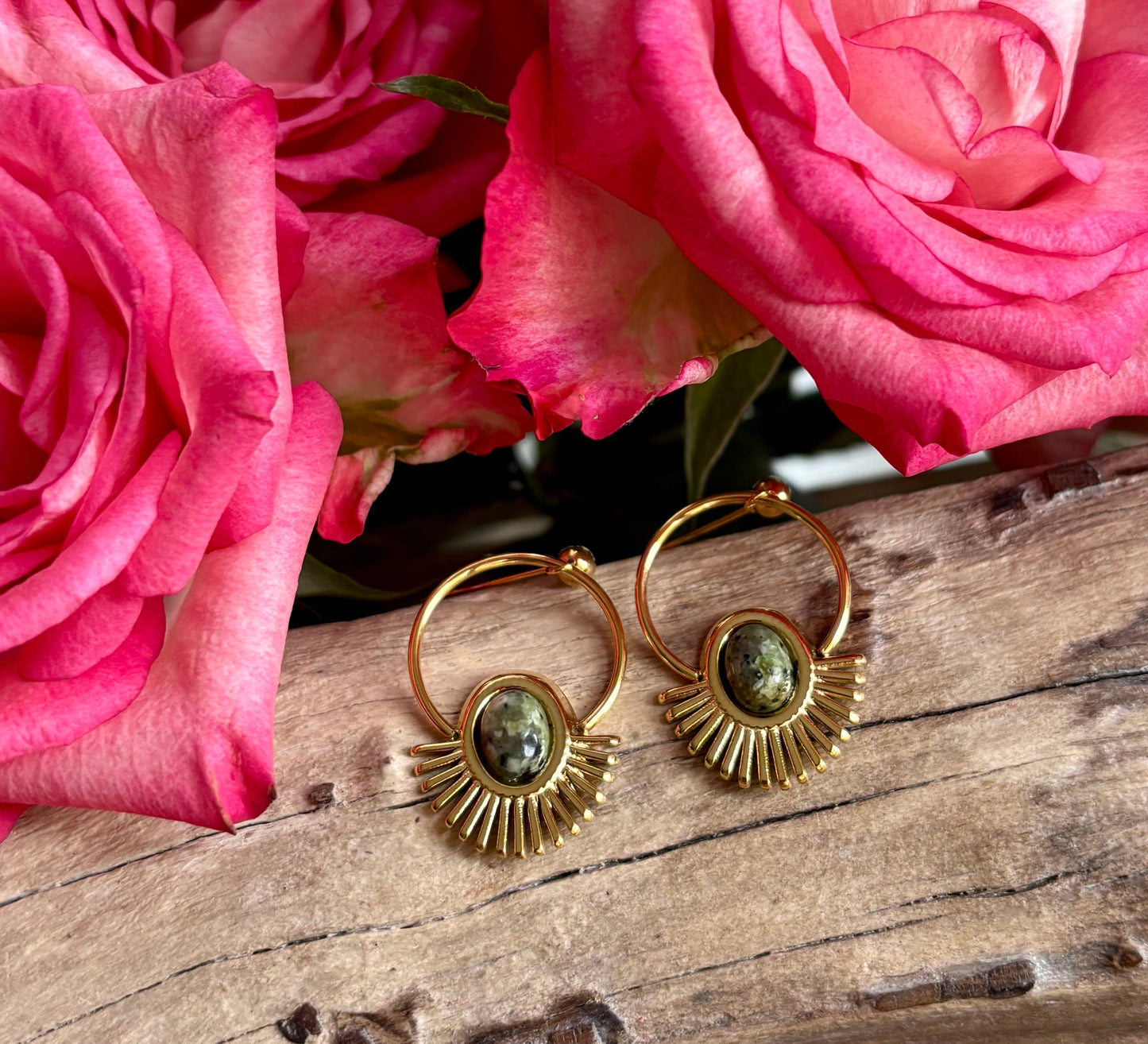 18ct Gold Plated African Turquoise Hoop Earrings 