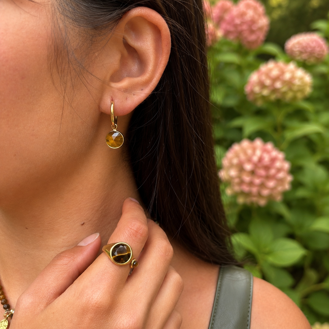 18ct Gold Plated Tiger's Eye Open Top Ring