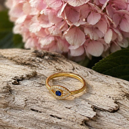 14ct Gold Plated Cubic Zirconia Evil Eye Ring