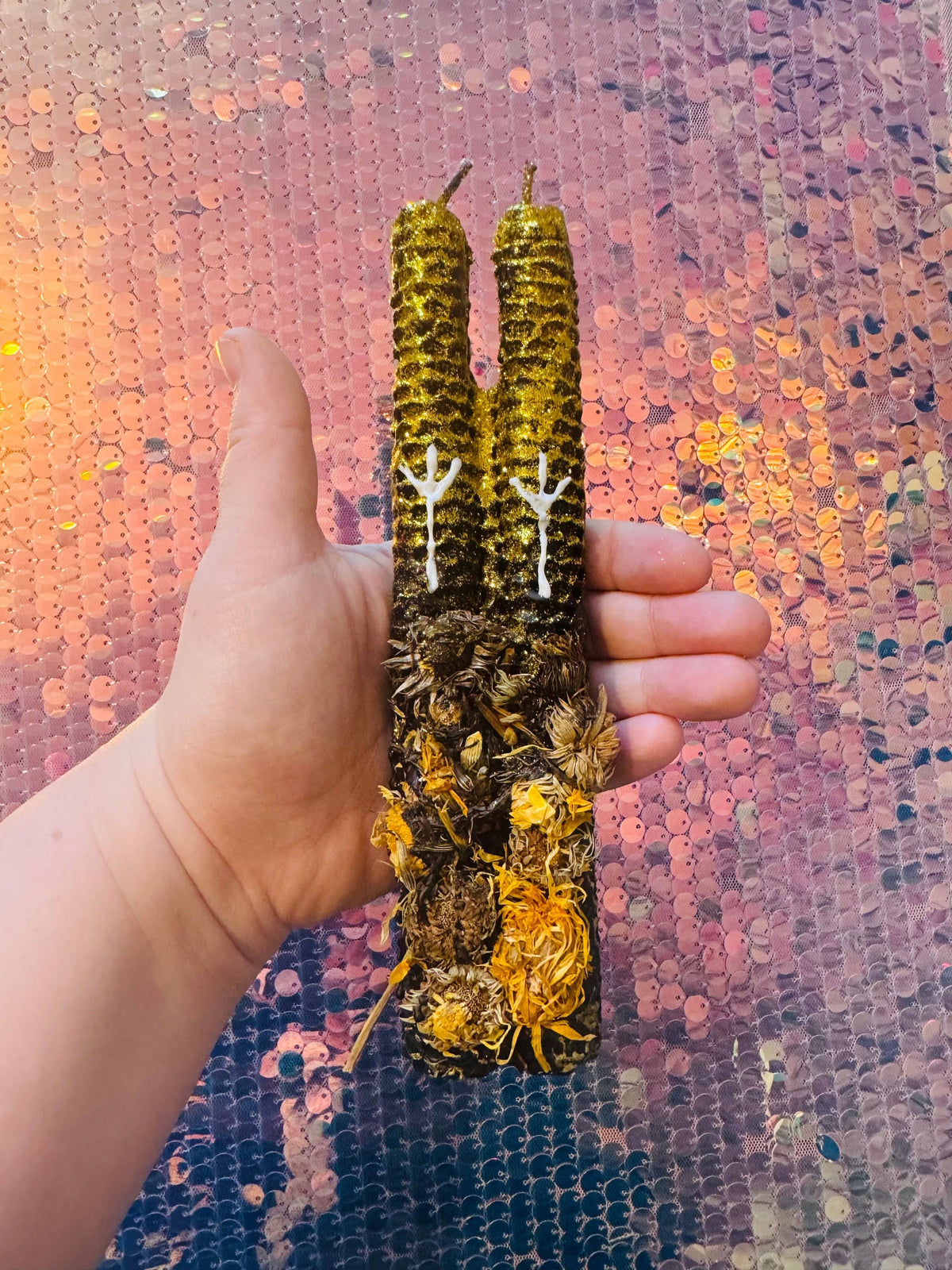 Luxury Beeswax Rune Candles with Marigold & Gold Glitter