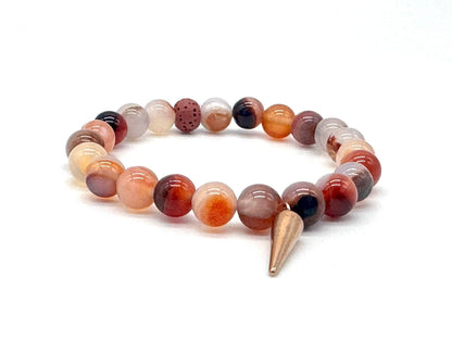 Orange Sardonyx Gemstone Bracelet with Rose Gold Point Charm Lava Stone | Handmade in the UK: 6.5 Inch Medium
