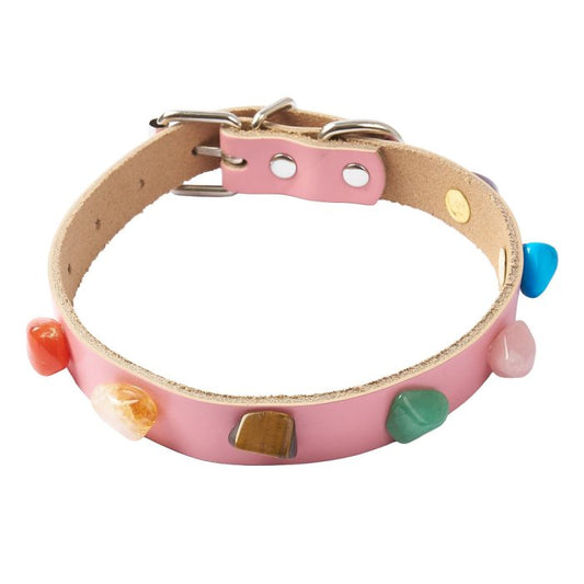 Pink Dog Collar Chakra Stones